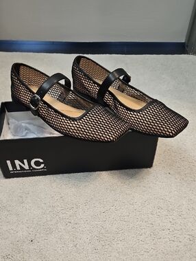 INC International Concepts Women's Black Mesh Mary Jane Flats